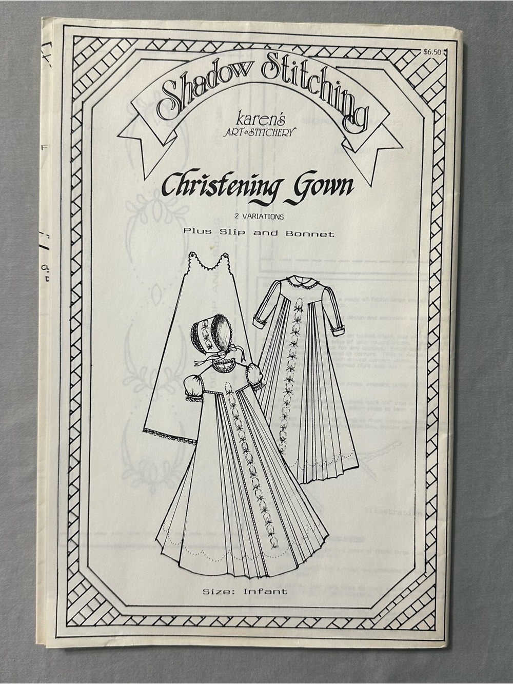 Karen's Art & Stitchery Christening Gown Embroidery Pattern Infant uncut